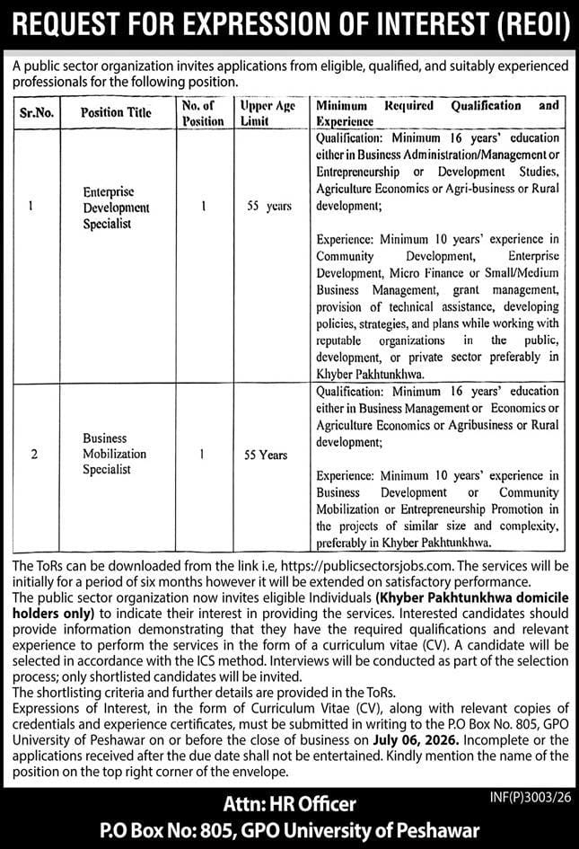 GPO University of Peshawar Jobs 2026