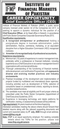 Institute of Financial Markets of Pakistan Jobs 2026