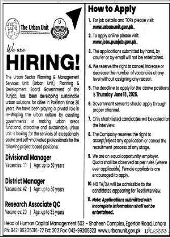 The urban unit Jobs 2026