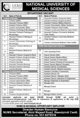 National University of Medical Sciences Jobs 2026