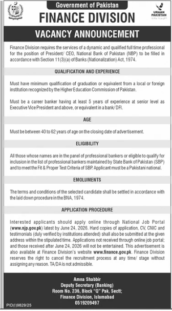 Government of Pakistan Finance Division Jobs 2026