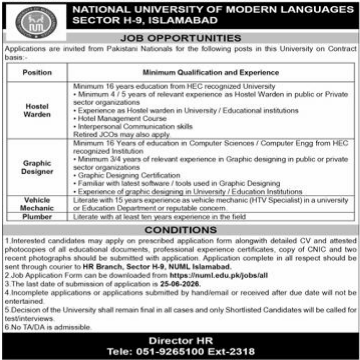 National University of Modern Languages Jobs 2026