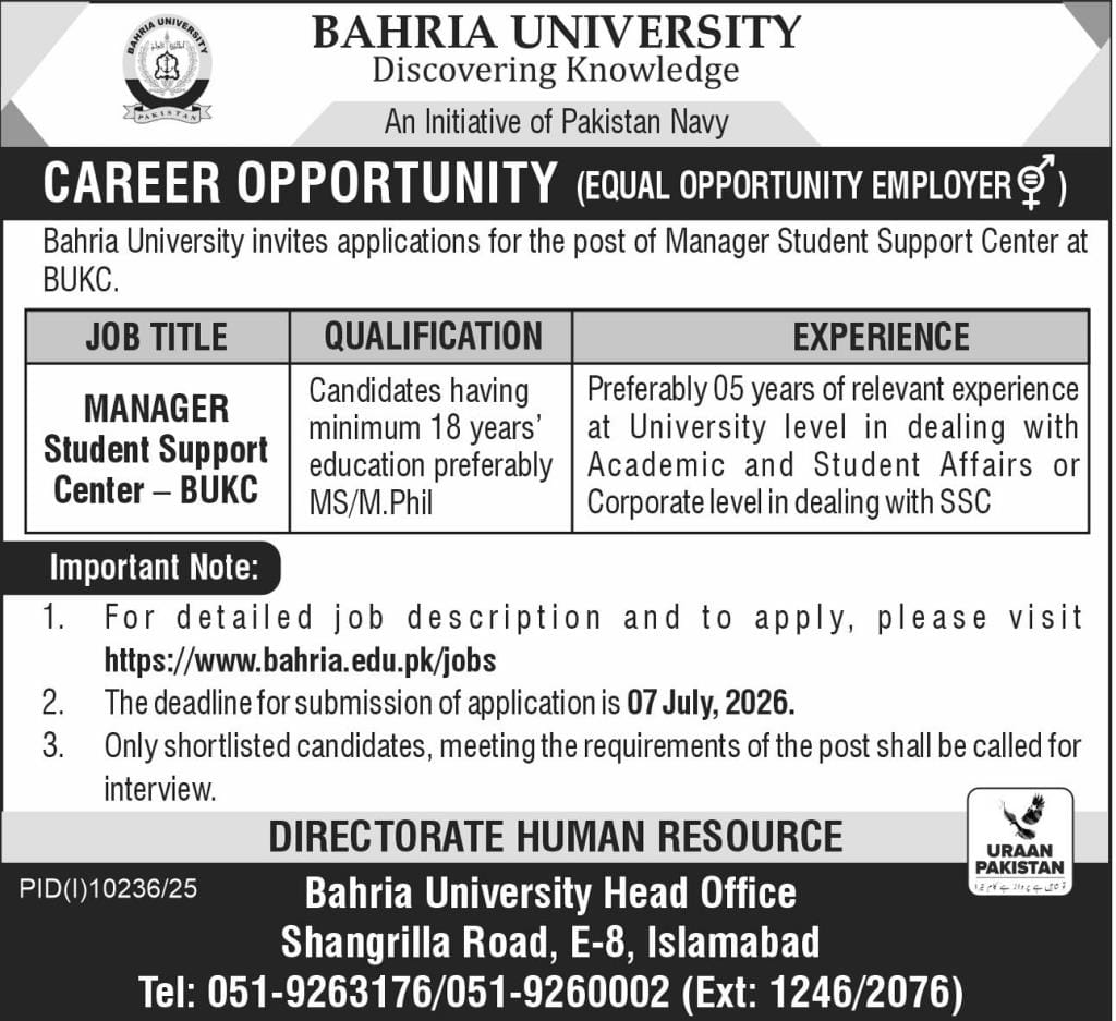 Bahria university Jobs 2026