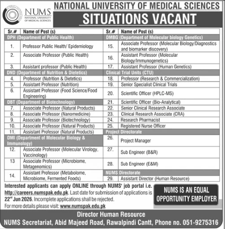 National university of Medical Sciences Jobs 2026