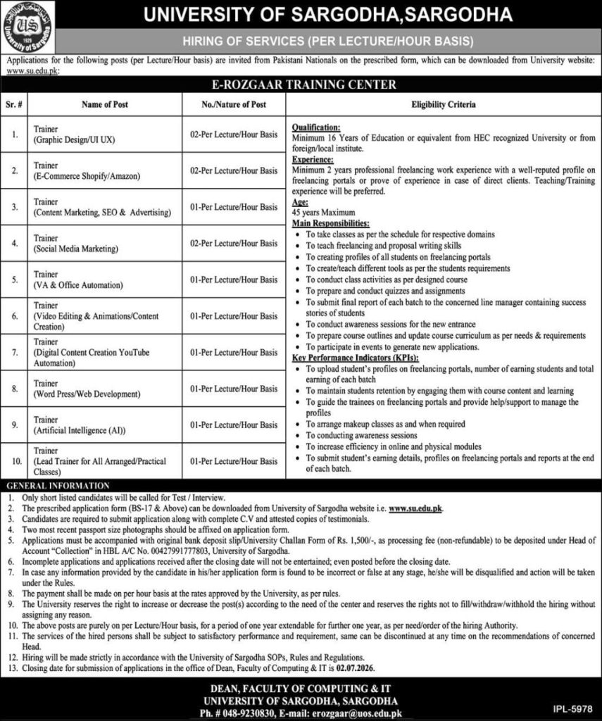 University of Sargodha Jobs 2026