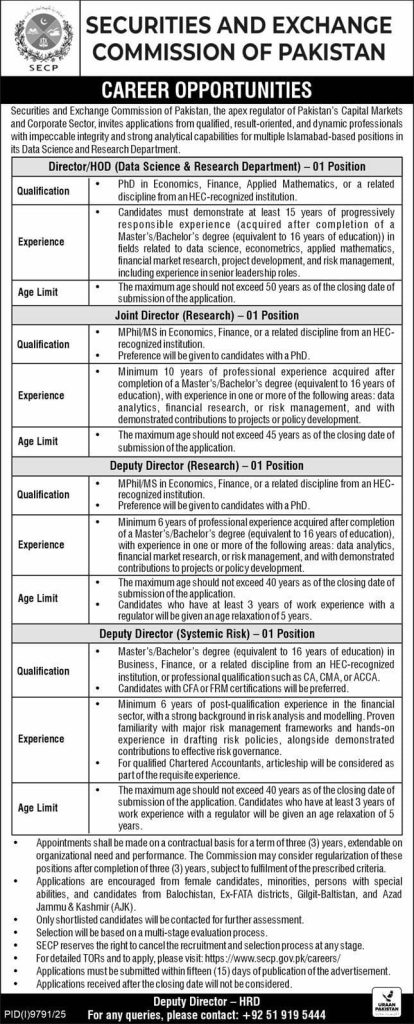 Security and Exchange Commission of Pakistan Jobs 2026