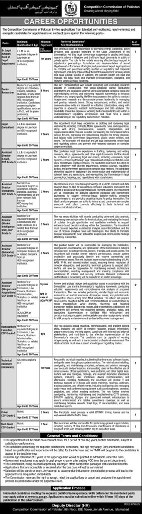The Competition Commission of Pakistan Jobs 2026