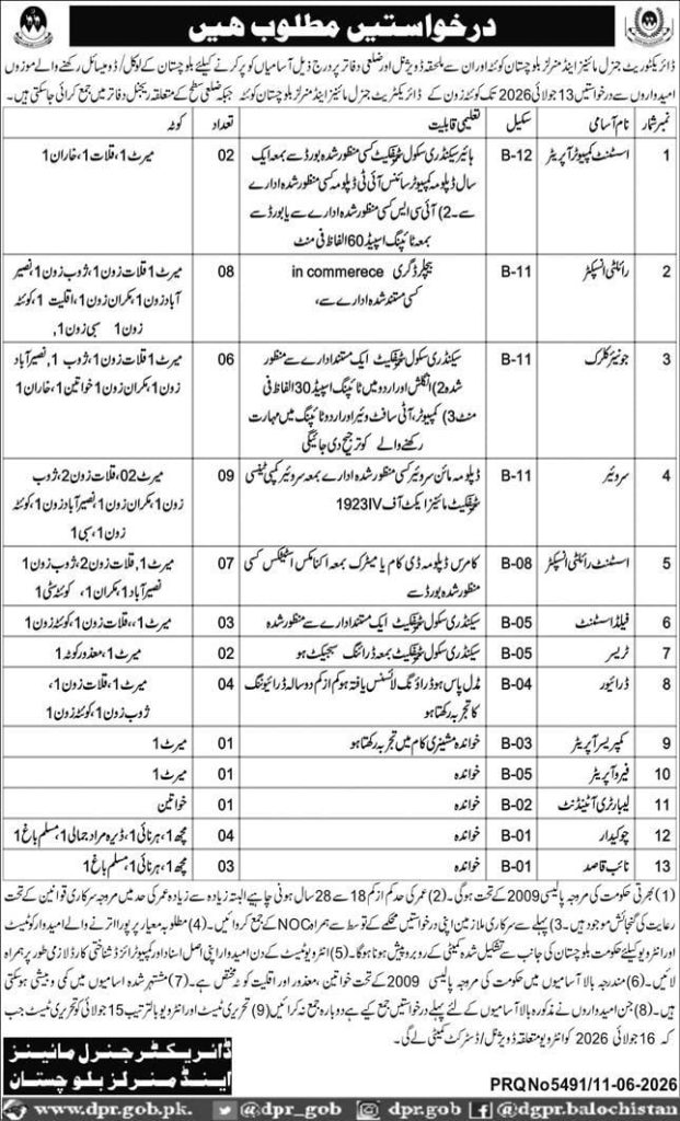 Director General Mines and Miles Balochistan , Quetta Jobs 2026