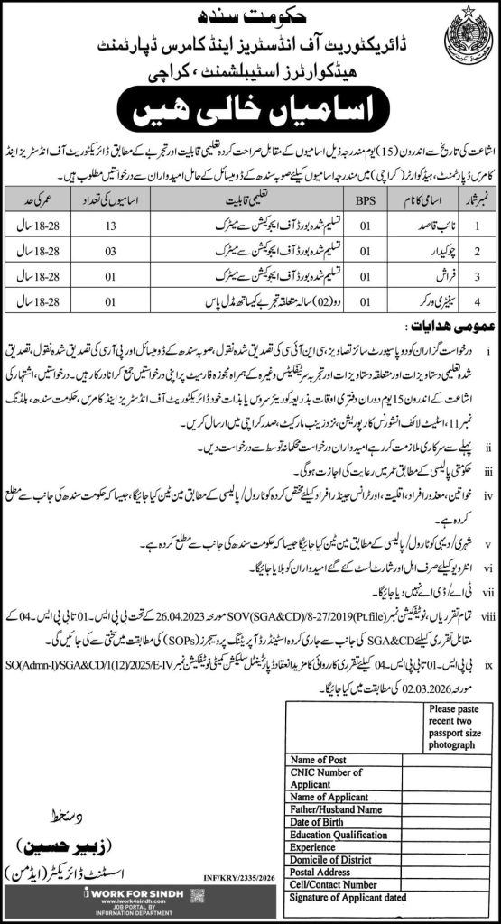 Directorate of industries and commerce Department Jobs 2026
