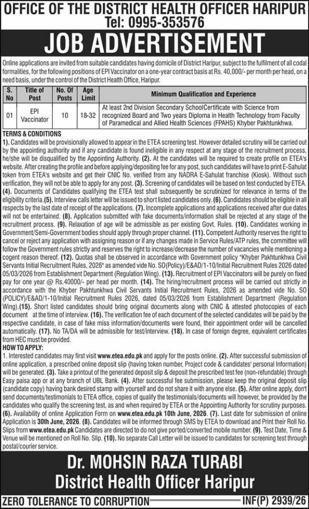 District Health Office , Haripur Jobs 2026