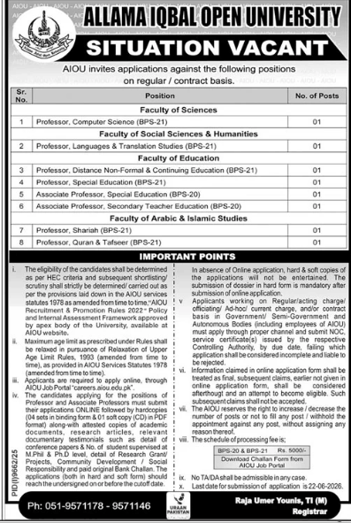 Allama Iqbal Open University Jobs 2026