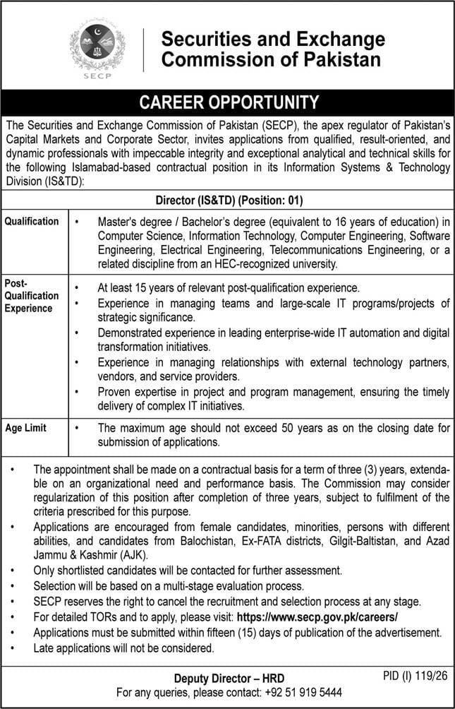 Securities and Exchange Commission of Pakistan Jobs 2026