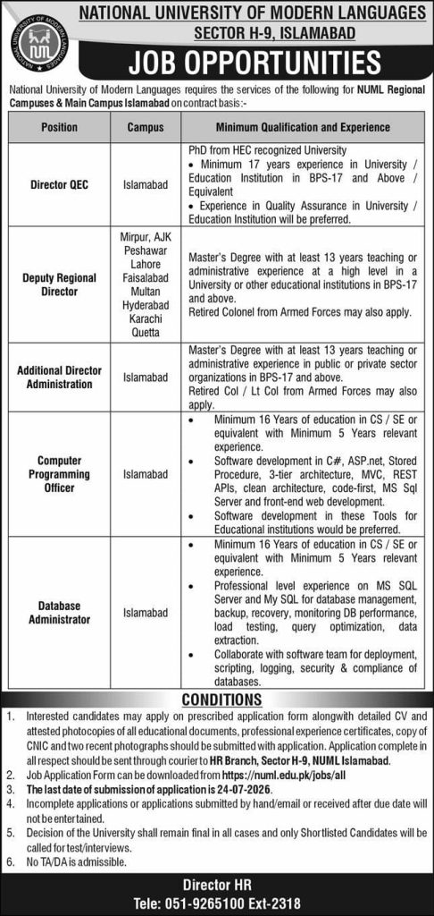 National University of Modern Languages Jobs 2026