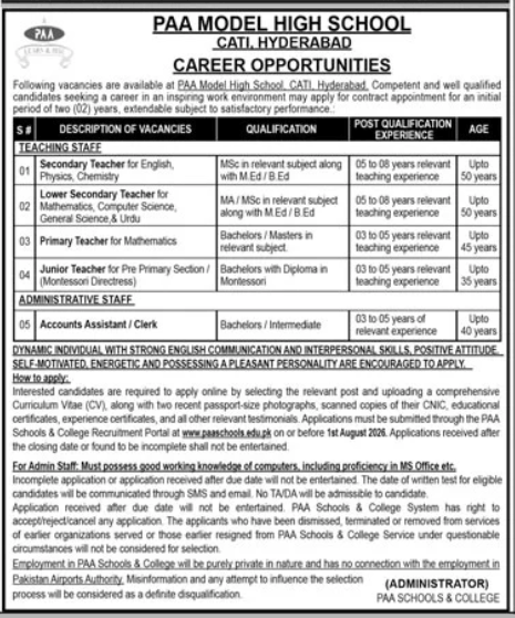 PAA Model High School CATI , Hyderabad Jobs 2026