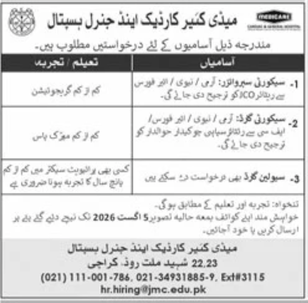 Medi Care Cardiac and General Hospital Jobs 2026