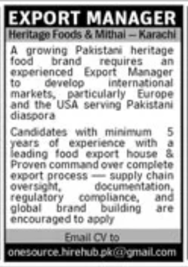 Heritage Food and Mithal Karachi Jobs 2026
