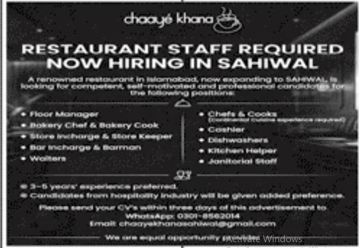 Chaaye Khana Restaurant Jobs 2026