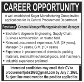 A Well Established Sugar Manufacturing Group  Jobs 2026