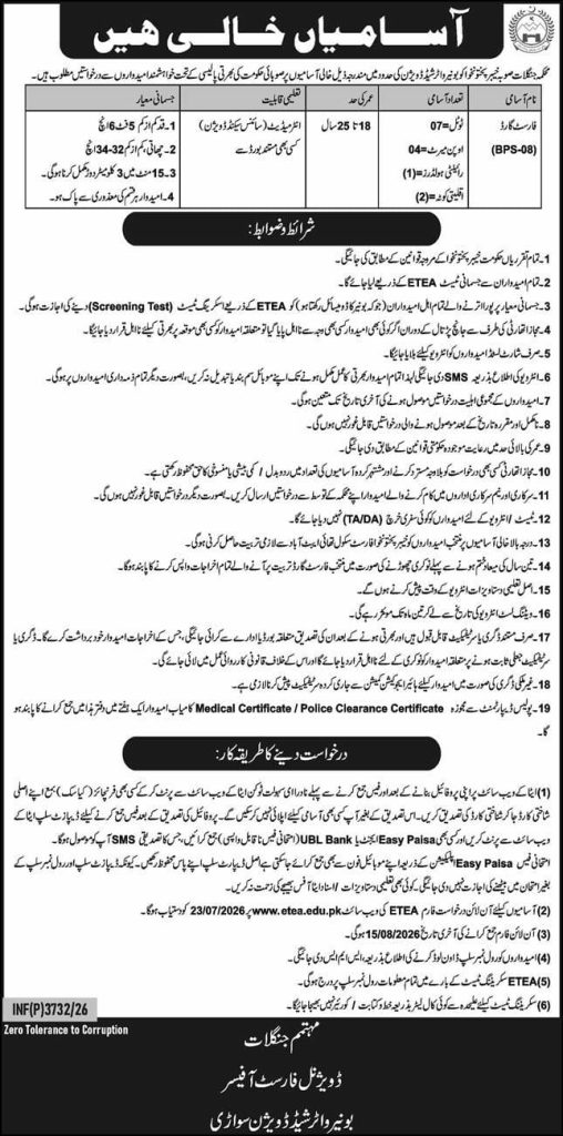 Department of Forest Akobunir Watershed Division , KPK Jobs 2026