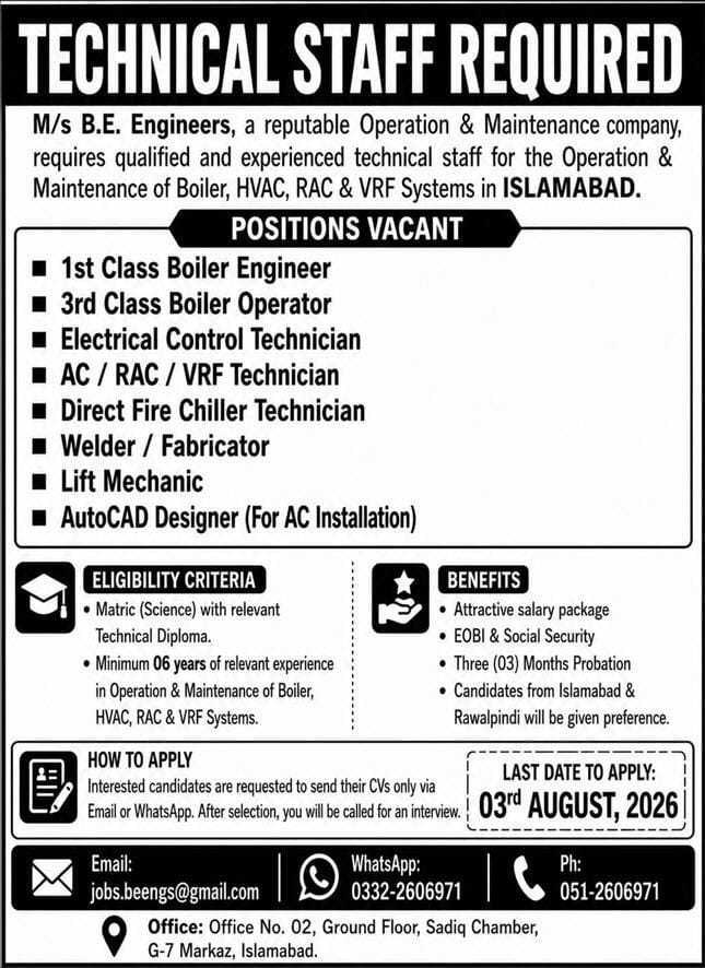 M/S B.E Engineers Jobs 2026