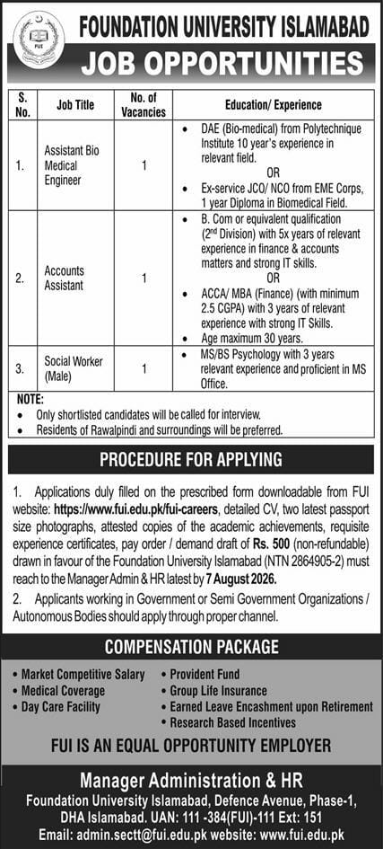 Foundation University Islamabad Jobs 2026