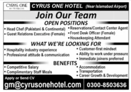 Cyrus One Hotel Jobs 2026