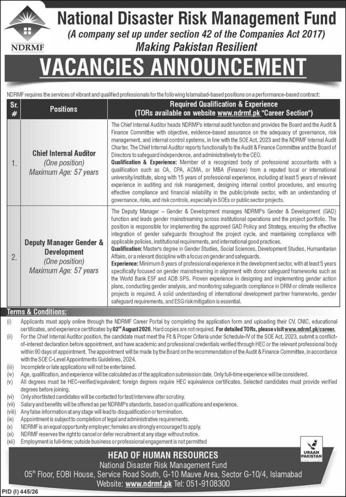 National Disaster Risk management Fund Jobs 2026