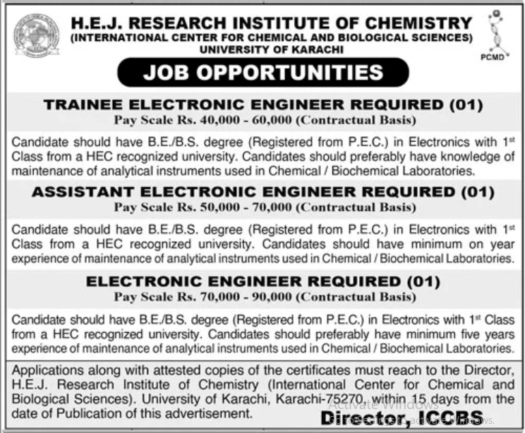 H.E.J Research Institute of Chemistry Jobs 2026