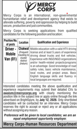 Mercy Corps – Human Resource Department Jobs 2026