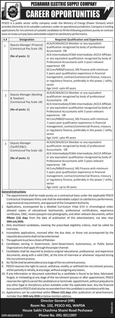 Peshawar Electric Supply Company Jobs 2026