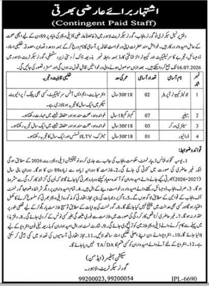 Governer Secretariat Lahore Jobs 2026