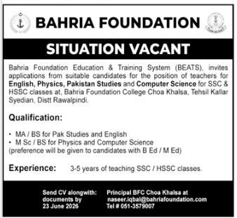 BAHRIA Foundation Jobs 2026