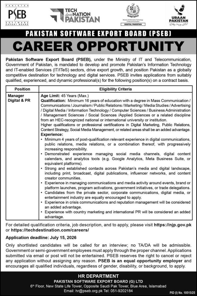 Pakistan Software Export Board Jobs 2026