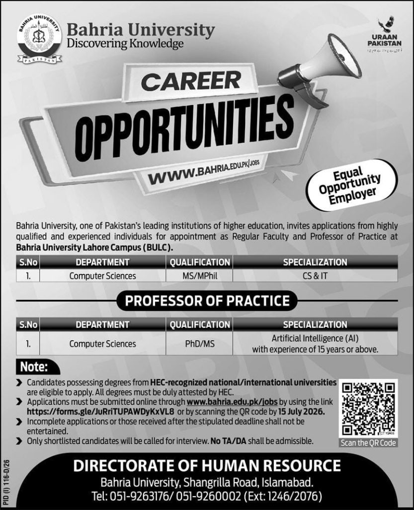 BAHRIA University Jobs 2026