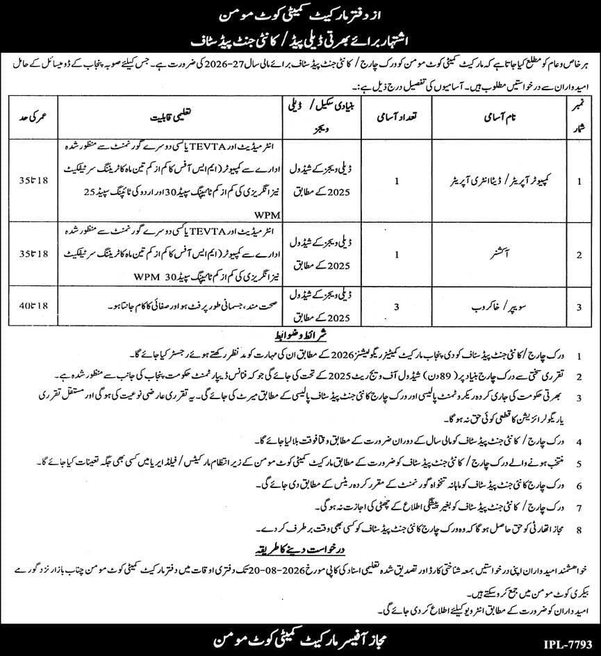 Market Committee kot Momin Jobs 2026