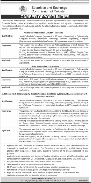 Securities and Exchange Commission of Pakistan Jobs 2026
