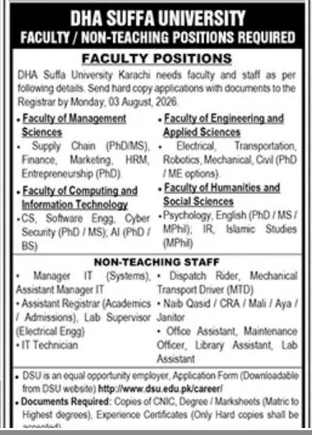 DHA SUFFA University Jobs 2026