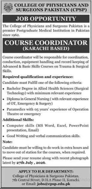 College of Physician and Surgeons Pakistan Jobs 2026