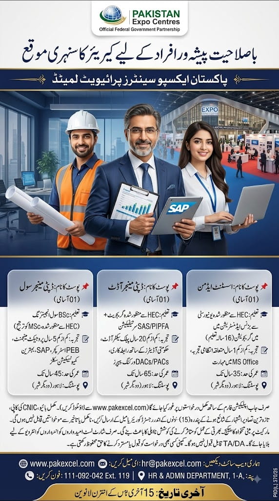 BEST PAKISTAN EXPO CENTERS JOBS 2026