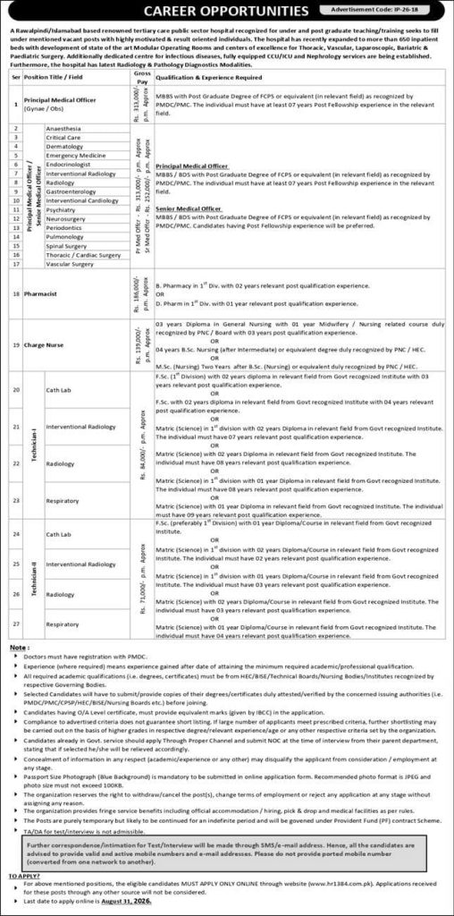 BEST TERTIARY CARE PUBLIC SECTOR HOSPITAL JOBS 2026