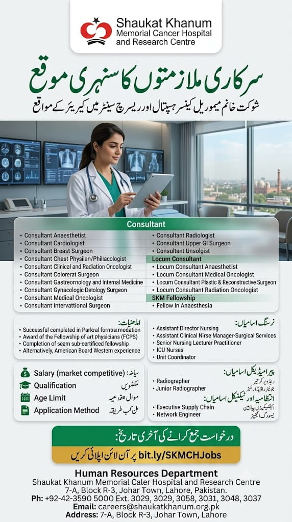 Shaukat khanum Memorial Cancer Hospital and Research Centre Jobs 2026