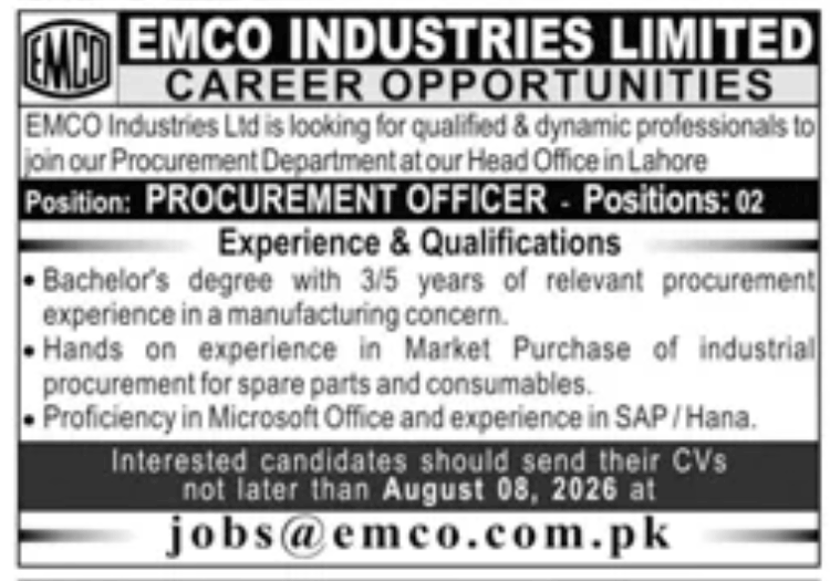 EMCO Industries Limited Jobs 2026