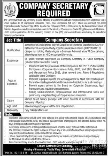 The Lahore Garment City Company Jobs 2026
