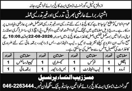 BEST GOVERNMENT ASSOCIATE COLLEGE WOMEN JOBS 2026