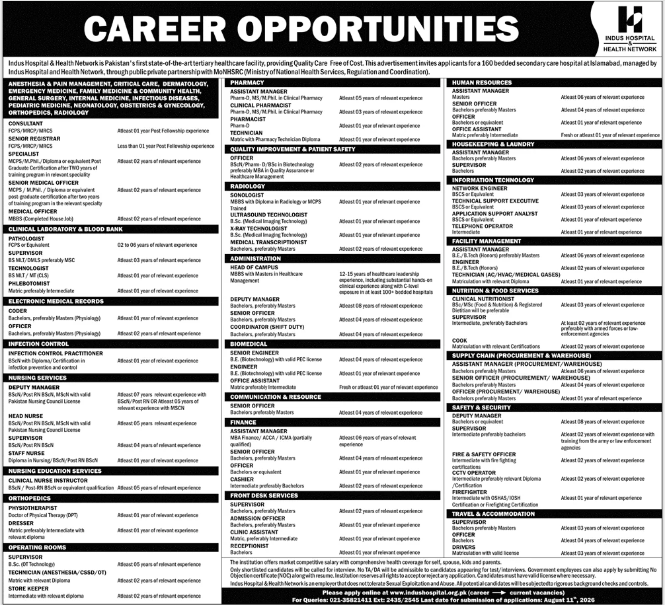BEST INDUS HOSPITAL& HEALTH NETWORK JOBS 2026
