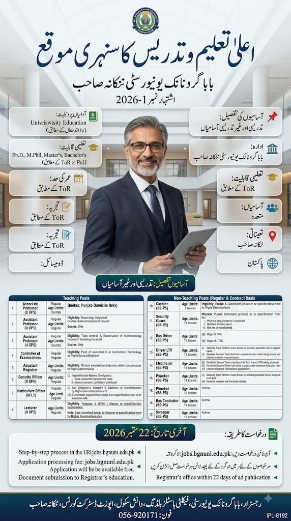 BEST BABA GURU NANAK UNIVERSITY JOBS 2026