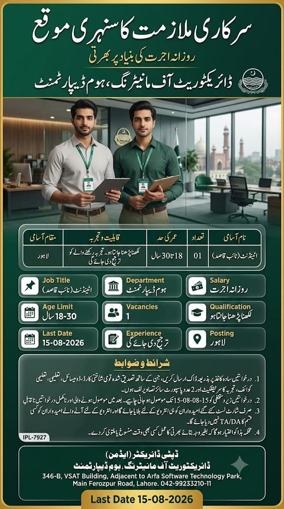 Directorate of Monitoring Home Department Jobs 2026