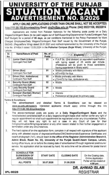 BEST UNIVERSITY OF PUNJAB JOBS 2026