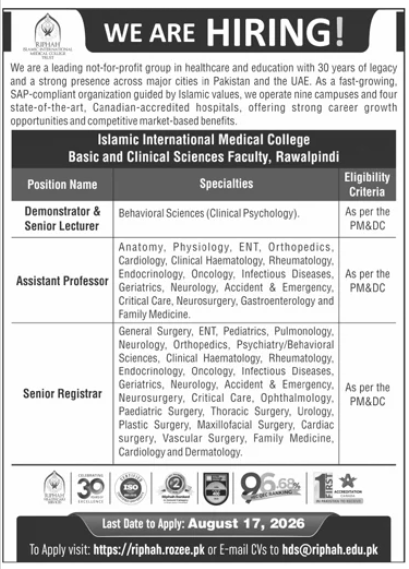 BEST ISLAMIC INTERNATIONAL MEDICAL COLLEGE JOBS 2026