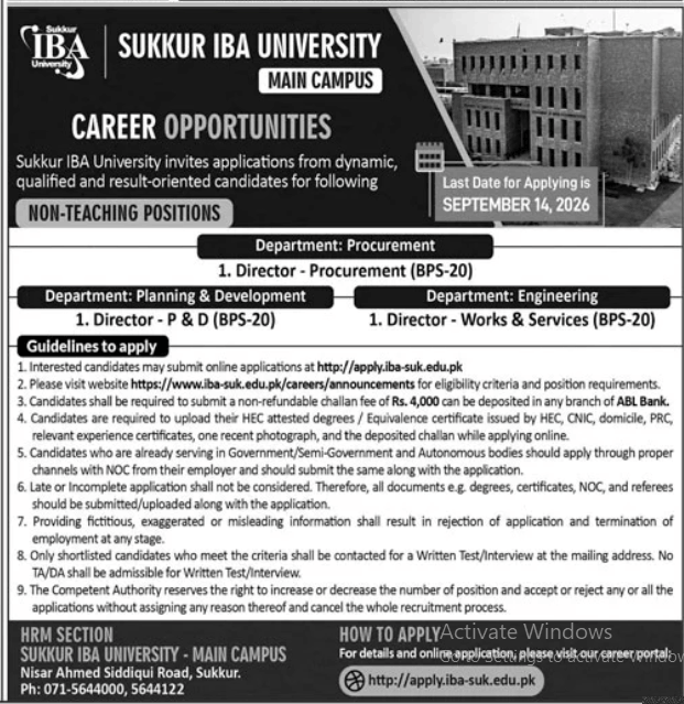 BEST SUKKUR IBA UNIVERSITY JOBS 2026